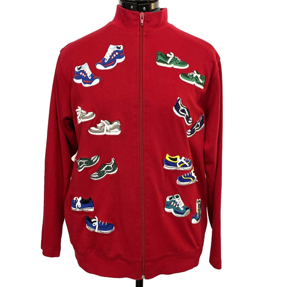 Bechamel Vintage Sneaker Applique Jacket Full Zip Embroidered Red‎ Size Small - Picture 1 of 9